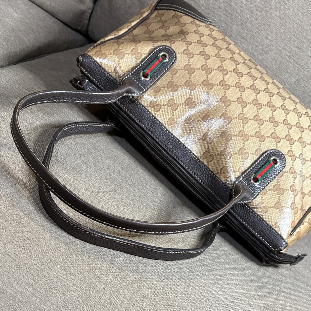 Gucci  GG  Crystal Prince Tote  Bag Coated Canvas Leather Trim Authentic - Picture 12 of 15